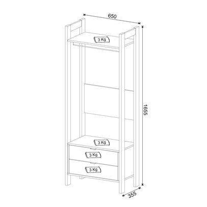 Closet 2 Gavetas 65 Cm Az1011 Branco/Nogal - Tecno Mobili
