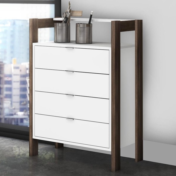 Gaveteiro 4 Gavetas 65 Cm Az1012 Branco/Nogal - Tecno Mobili