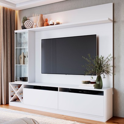 Rack com Painel para TV Até 60 Polegadas 3 Portas 2020 Bac Branco - Quiditá Móveis