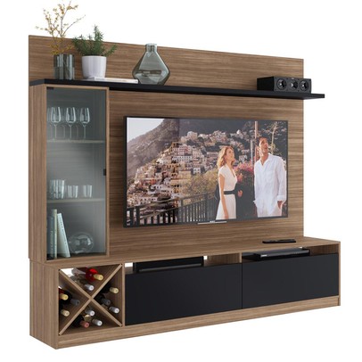Rack com Painel para TV Até 60 Polegadas 3 Portas 2020 Mn/Ptx Montana/Preto - Quiditá Móveis