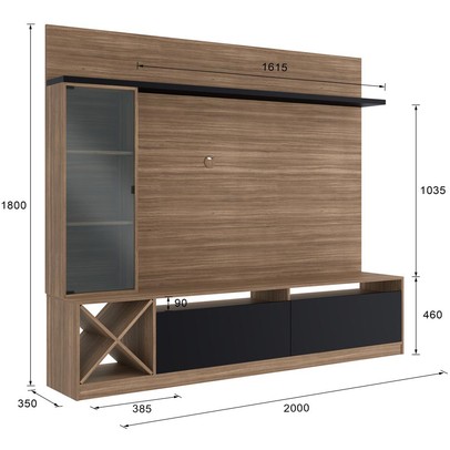 Rack com Painel para TV Até 60 Polegadas 3 Portas 2020 Mn/Ptx Montana/Preto - Quiditá Móveis