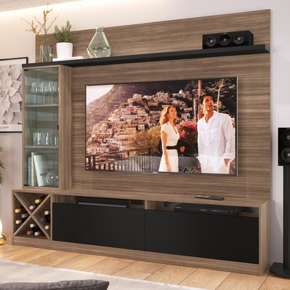 Rack com Painel para TV Até 60 Polegadas 3 Portas 2020 Mn/Ptx Montana/Preto - Quiditá Móveis