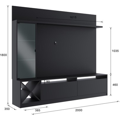 Rack com Painel para TV Até 60 Polegadas 3 Portas 2020 Ptx Preto - Quiditá Móveis
