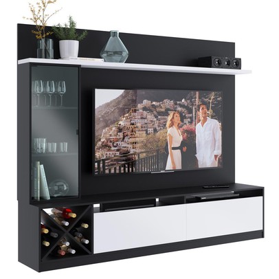 Rack com Painel para TV Até 60 Polegadas 3 Portas 2020 Ptx/Bac Preto/Branco - Quiditá Móveis