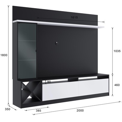 Rack com Painel para TV Até 60 Polegadas 3 Portas 2020 Ptx/Bac Preto/Branco - Quiditá Móveis