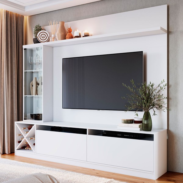 Rack com Painel para TV Até 50 Polegadas 3 Portas 2021 Bac Branco - Quiditá Móveis
