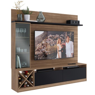 Rack com Painel para TV Até 50 Polegadas 3 Portas 2021 Mn/Ptx Montana/Preto - Quiditá Móveis