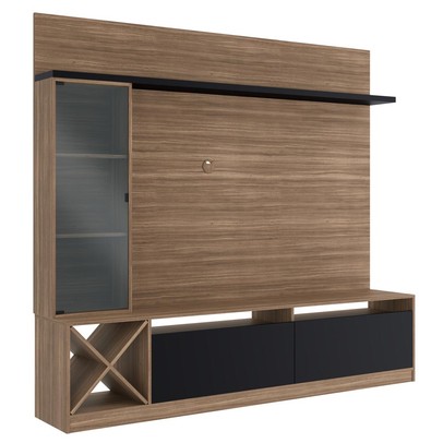 Rack com Painel para TV Até 50 Polegadas 3 Portas 2021 Mn/Ptx Montana/Preto - Quiditá Móveis