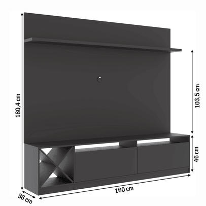 Rack com Painel para TV Até 60 Polegadas 2 Portas 2023 Ptx Preto - Quiditá Móveis