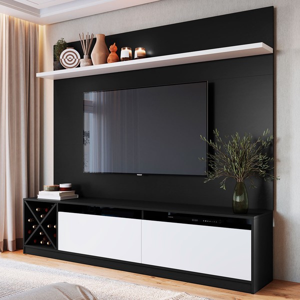 Rack com Painel para TV Até 60 Polegadas 2 Portas 2023 Ptx/Bac Preto/Branco - Quiditá Móveis