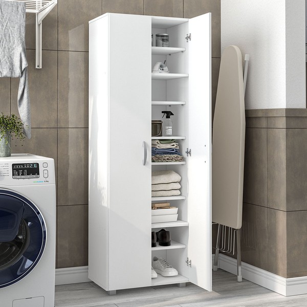 Armário Multiuso 2 Portas 8 Prateleiras Alto Limeira Branco Bp - Politorno