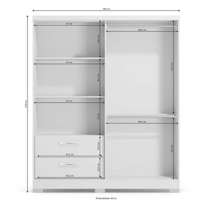 Guarda-Roupa Casal 3 Portas 2 Gavetas C533 Branco - Kappesberg