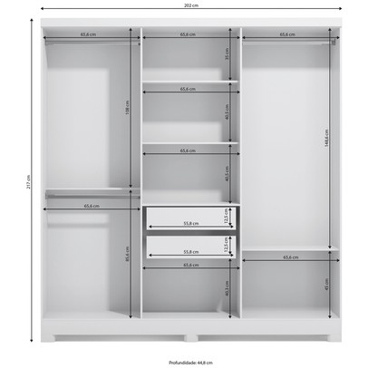 Guarda-Roupa Casal 6 Portas 2 Gavetas 5 Prateleiras E530 Branco - Kappesberg