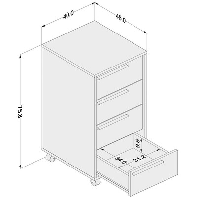 Gaveteiro com Rodízios 4 Gavetas Modelo Maia 2488 Branco Bp - Politorno