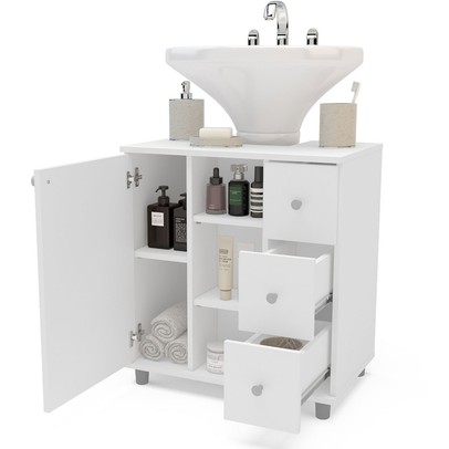 Armário de Banheiro 1 Porta 3 Gavetas 3386 Branco Bp - Politorno