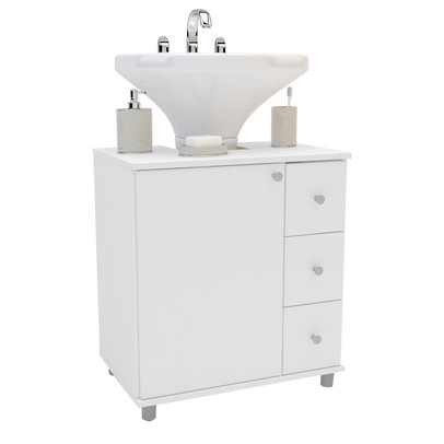 Armário de Banheiro 1 Porta 3 Gavetas 3386 Branco Bp - Politorno