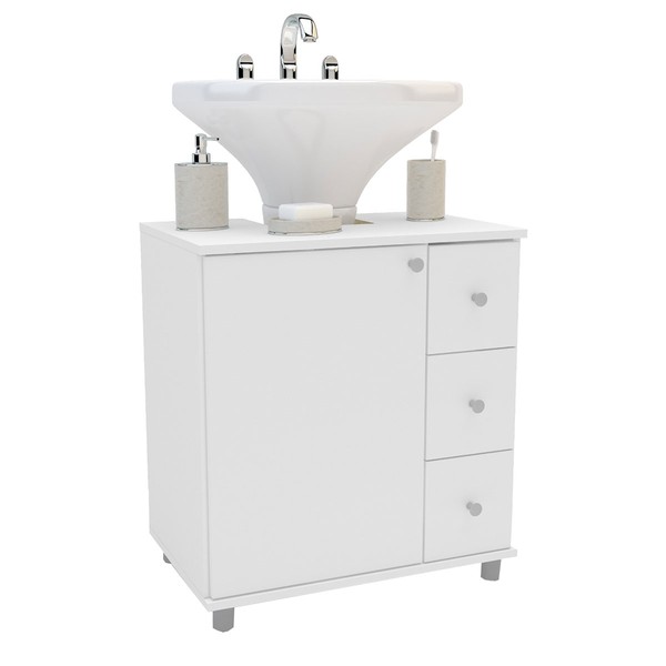 Armário de Banheiro 1 Porta 3 Gavetas 3386 Branco Bp - Politorno