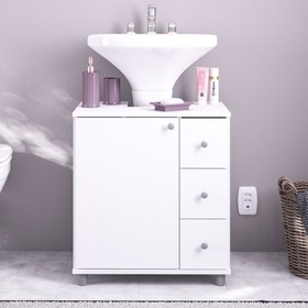 Armário de Banheiro 1 Porta 3 Gavetas 3386 Branco Bp - Politorno