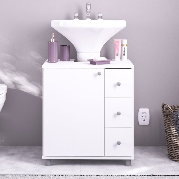 Armário de Banheiro 1 Porta 3 Gavetas 3386 Branco Bp - Politorno