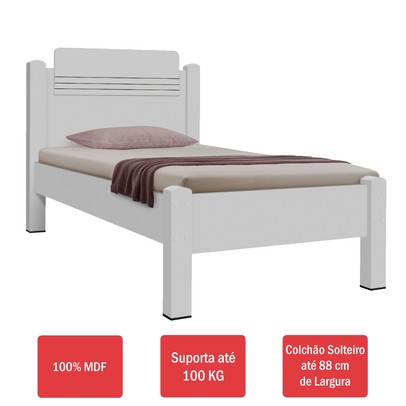 Cama de Solteiro Paris 100% Mdf 258201 Branco - Gabrielli Móveis