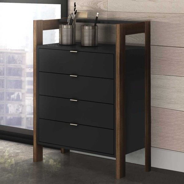 Gaveteiro 4 Gavetas 1 Prateleira Az1012 Preto/Nogal - Tecno Mobili