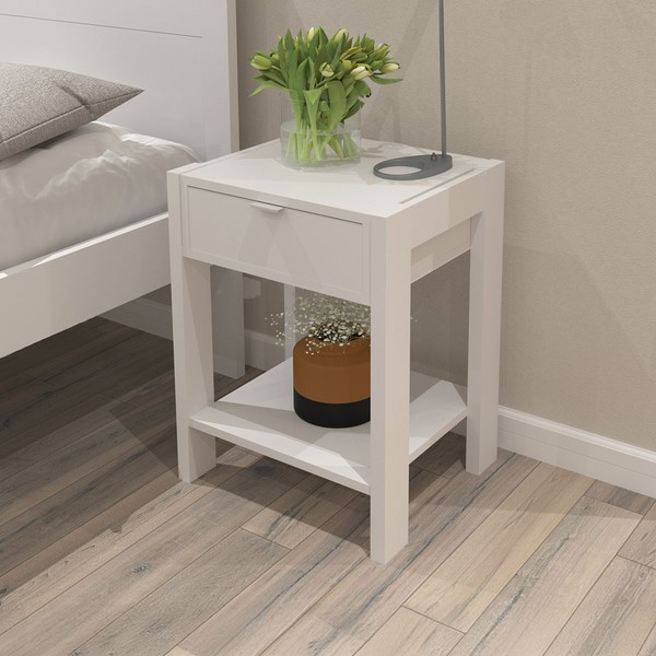 Mesa de Cabeceira 1 Gaveta com Tomada Az1016 Branco - Tecno Mobili