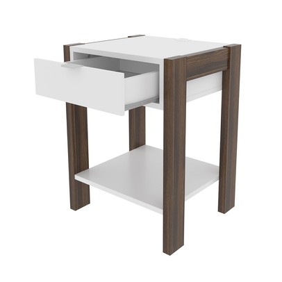 Mesa de Cabeceira 1 Gaveta com Tomada Az1016 Branco/Nogal. - Tecno Mobili