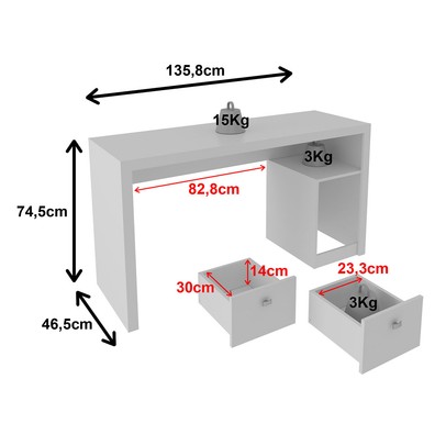 Mesa para Escritório 2 Gavetas Branco Me4130 - Tecno Mobili