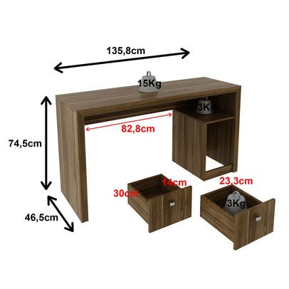 Mesa para Escritório 2 Gavetas Nogal Me4130 - Tecno Mobili