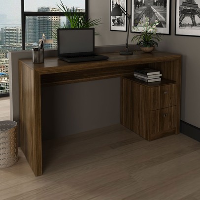 Mesa para Escritório 2 Gavetas Nogal Me4130 - Tecno Mobili