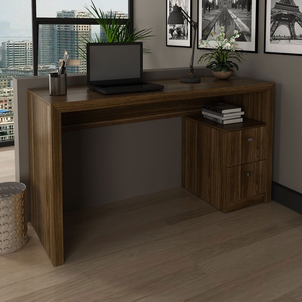 Mesa para Escritório 2 Gavetas Nogal Me4130 - Tecno Mobili
