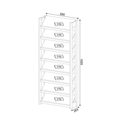 Sapateira 8 Prateleiras Az1006 Preto/Nogal - Tecno Mobili