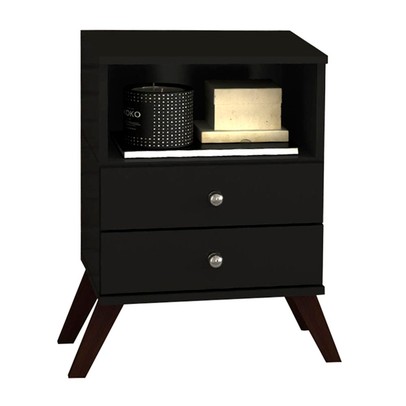 Mesa de Cabeceira 2 Gavetas Retrô Rt3103 Preto - Móvel Bento