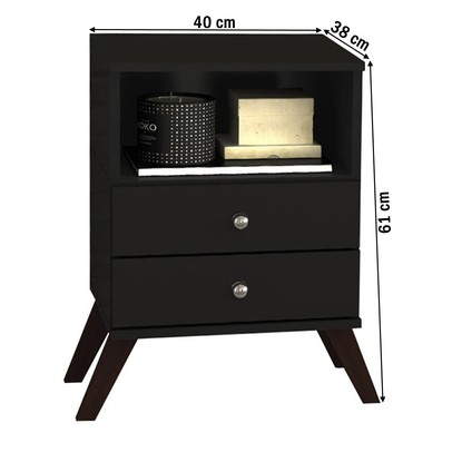 Mesa de Cabeceira 2 Gavetas Retrô Rt3103 Preto - Móvel Bento