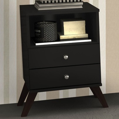 Mesa de Cabeceira 2 Gavetas Retrô Rt3103 Preto - Móvel Bento