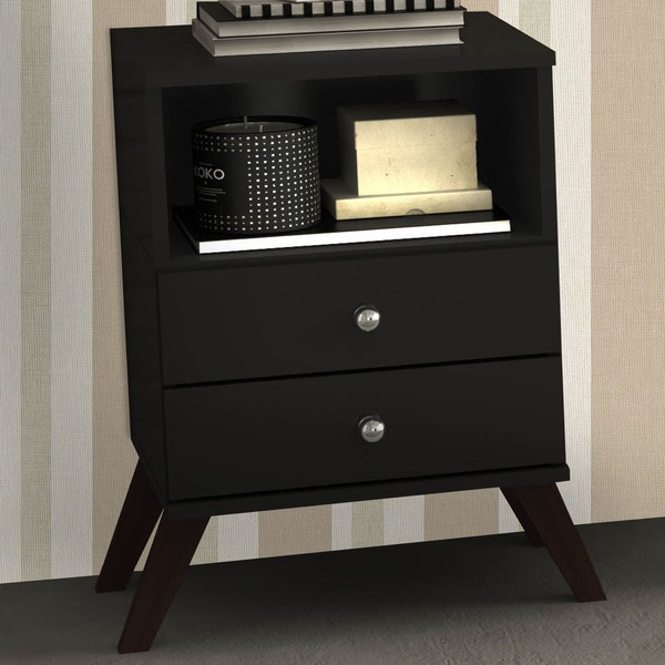 Mesa de Cabeceira 2 Gavetas Retrô Rt3103 Preto - Móvel Bento