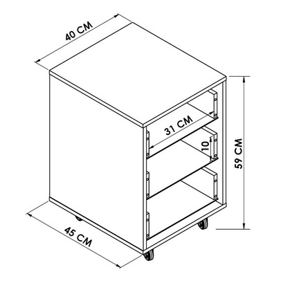 Gaveteiro 3 Gavetas com Rodízios Branco Fosco Ho-2929 - Hecol Móveis