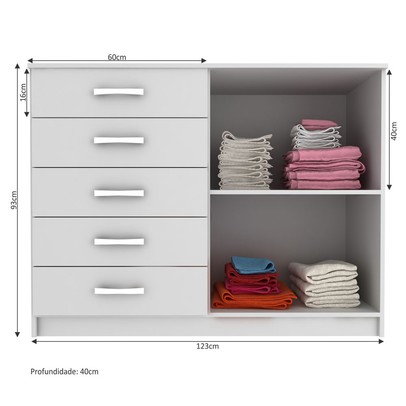Cômoda 2 Portas 5 Gavetas Atenas Branco - Evidencia