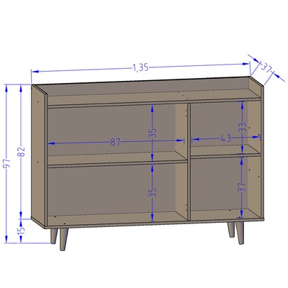 Balcão Buffet 3 Portas com Pés de Madeira Quartzo Cinamomo/Off White - Móveis Bechara