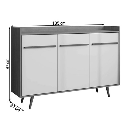 Balcão Buffet 3 Portas com Pés de Madeira Quartzo Cinamomo/Off White - Móveis Bechara