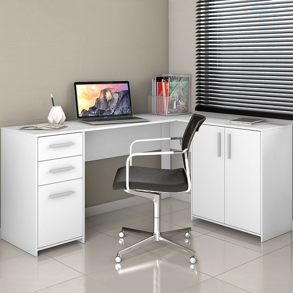 Mesa para Escritório 3 Portas 2 Gavetas Nt 2005 Branco New - Notavel