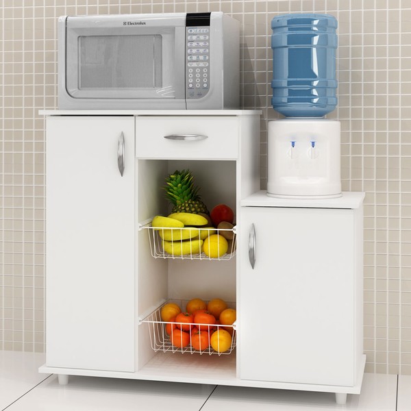 Armário de Cozinha para Forno com Fruteira 2 Portas 1 Gaveta Diva Branco New - Notavel