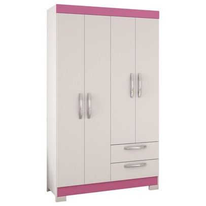 Guarda-Roupa Infantil 4 Portas 2 Gavetas Nt5005 Flex Rosa/Branco - Notável Móveis