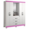 Guarda-Roupa Infantil 4 Portas 3 Gavetas com Espelho Nt5015 Flex Rosa/Branco - Notàvel