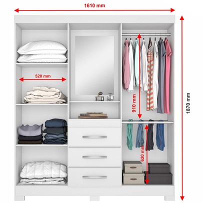 Guarda-Roupa Infantil 4 Portas 3 Gavetas com Espelho Nt5015 Flex Rosa/Branco - Notàvel