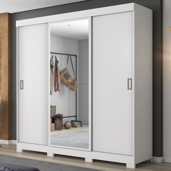 Guarda-Roupa Casal 3 Portas de Correr com Espelho Nt5020 Branco - Notavel