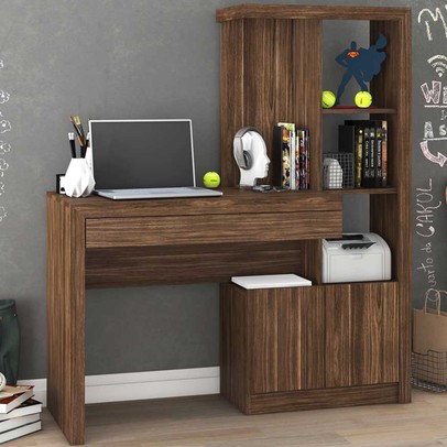 Mesa para Computador 2 Portas 1 Gaveta  Me4143 Nogal - Tecno Mobili