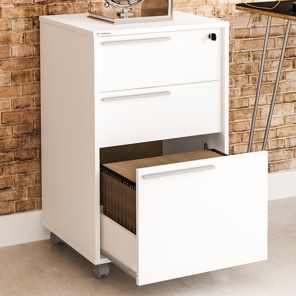 Gaveteiro Arquivo com Rodízios Maia 3 Gavetas com Chave Branco - Politorno