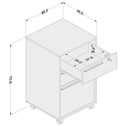 Gaveteiro Arquivo com Rodízios Maia 3 Gavetas com Chave Castanho - Politorno