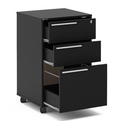 Gaveteiro Arquivo com Rodízios Maia 3 Gavetas com Chave Preto - Politorno